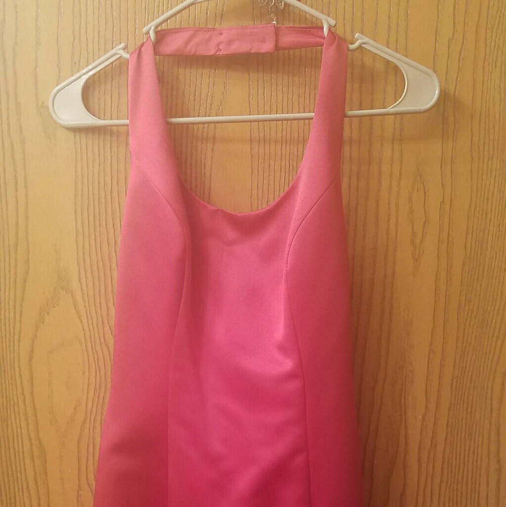 Prom Formal Hot Pink Halter Dress